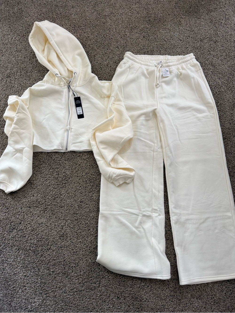Fashion Nova Cream Zip-Up Hoodie Set